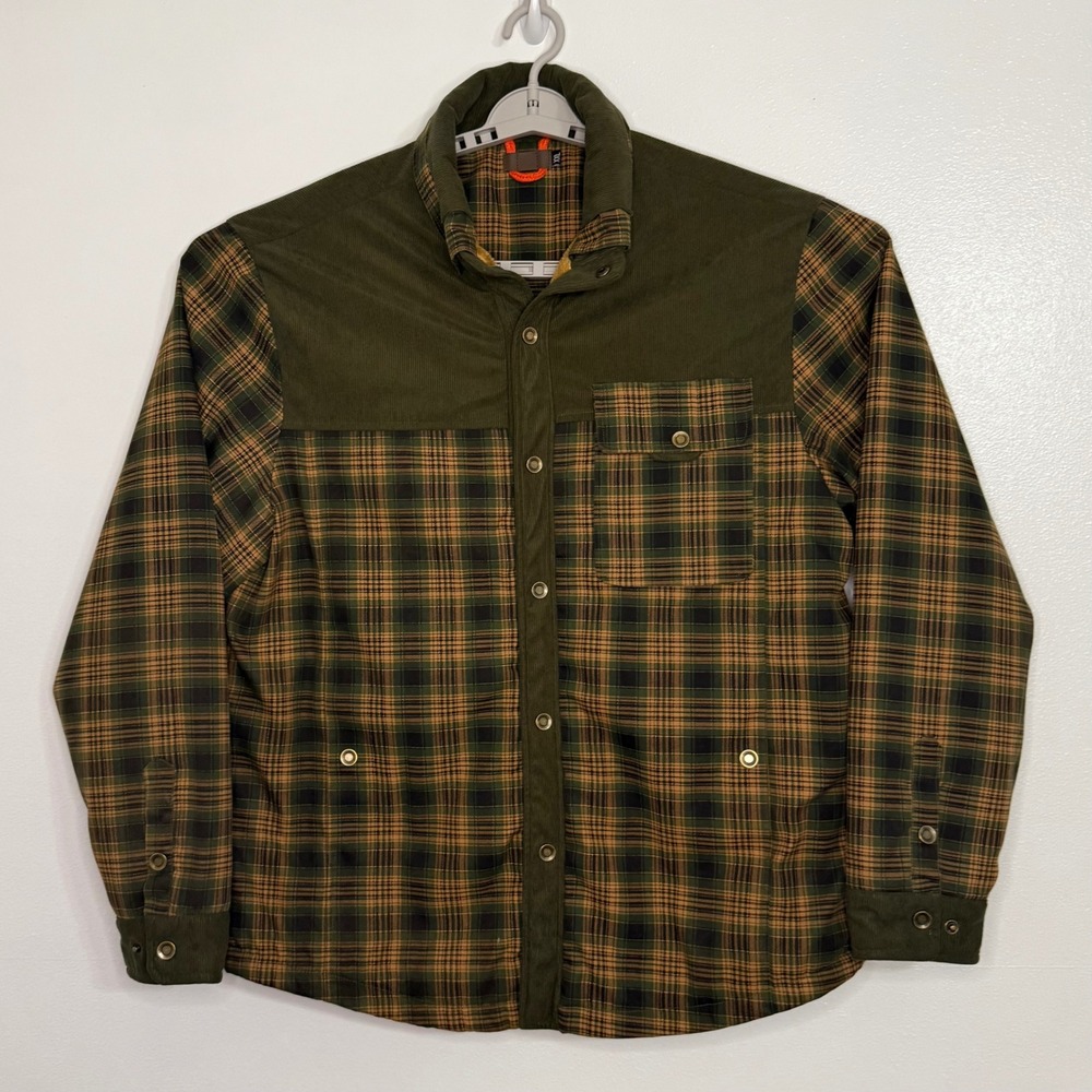 Unbranded Plaid Sherpa Lined Shirt Jacket Mens XXL Green Corduroy Trim Excellent